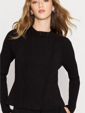 NWT  White House, Black market, black knit, Moto jacket large